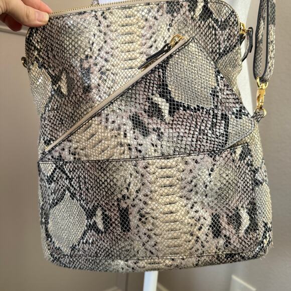 Lodis 100% Leather Snakeskin Print Crossbody Multi-carrying Option Purse - Picture 5 of 8